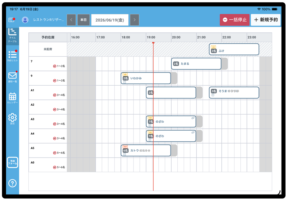 AIによるグルメサイトの取込みも可能。タイムテーブルをメインとしたテーブル管理ツールとして使えます。